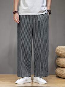 Manfinity Men Striped Wide Leg Pants - Dark Grey - View 6