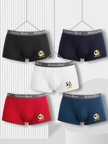 Hombres 5 piezas Calzoncillos boxer con estampado de dibujos animados y letra - Multicolor - Ver 1