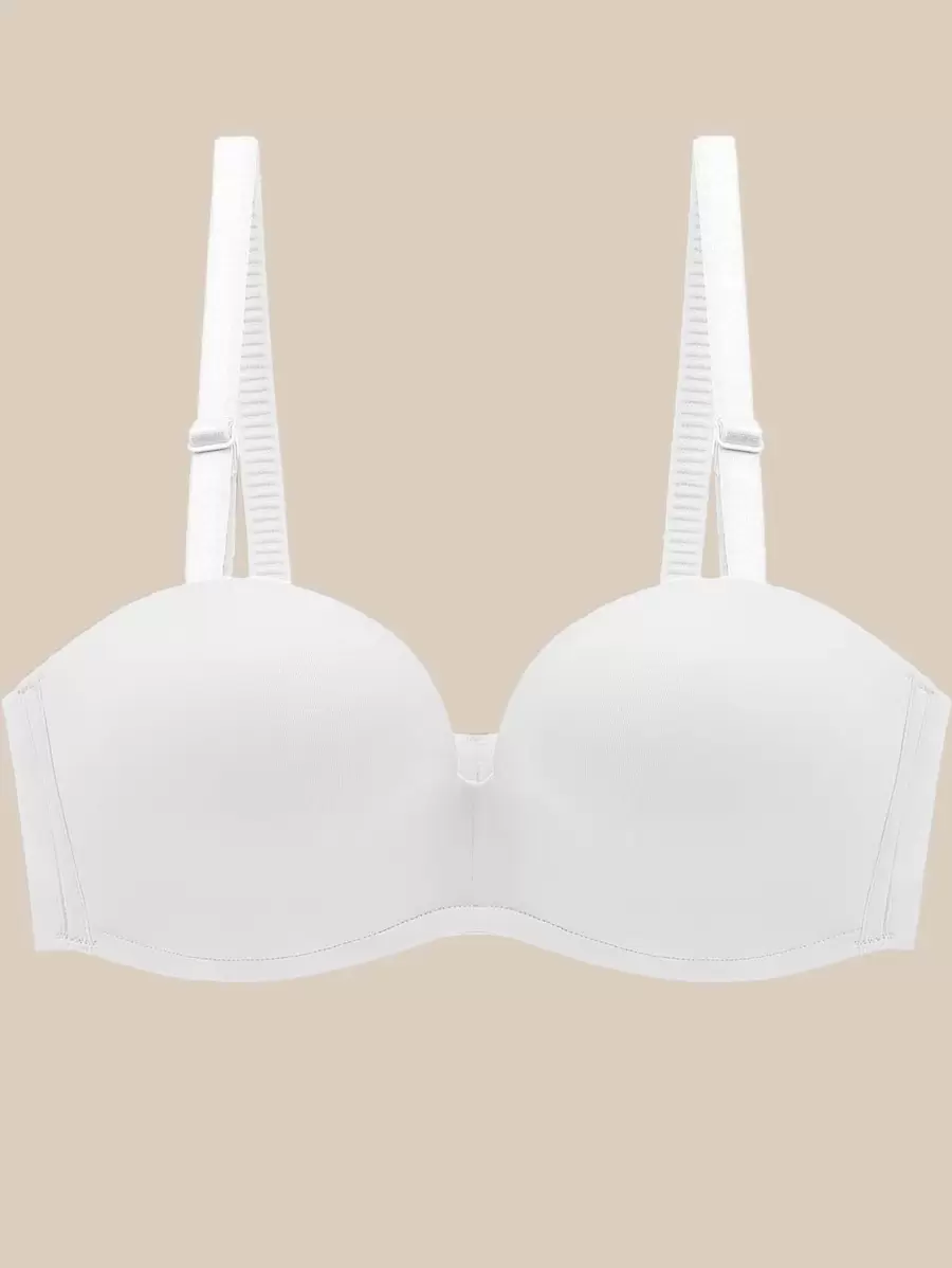 Sujetador casual sin espalda de tela blanca con un ligero estiramiento para mujeres - Blanco - Ver 1
