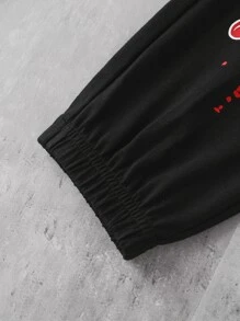 SHEIN Leap Crew 少年男孩口號＆卡通圖形t恤＆運動長褲 - 黑色 - 查看 4