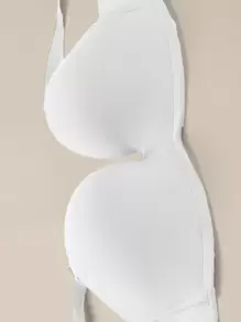 Sujetador casual sin espalda de tela blanca con un ligero estiramiento para mujeres - Blanco - Ver 4