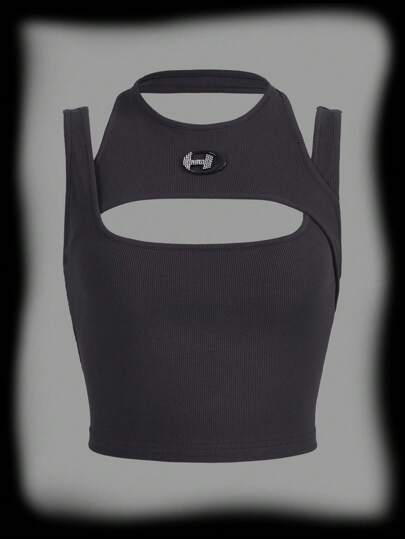 Cut Out Front Crop Tank Top