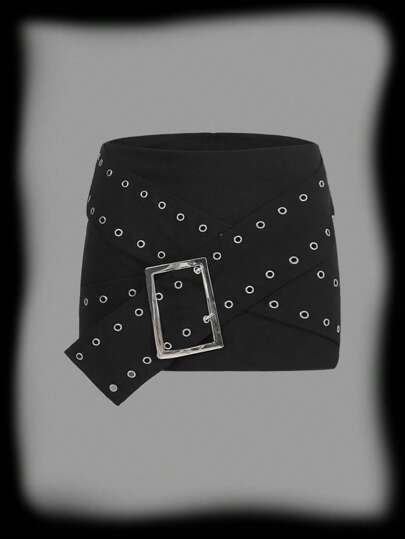ROMWE PUNK Grommet Eyelet Detail Wrap Cross Bodycon Skirt