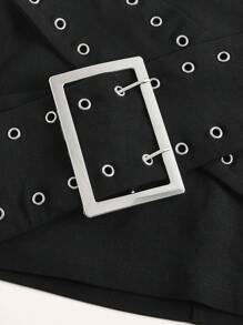 ROMWE PUNK Váy nữ Dây kéo Thùa khuyết màu trơn Gợi cảm - màu đen - Xem 4