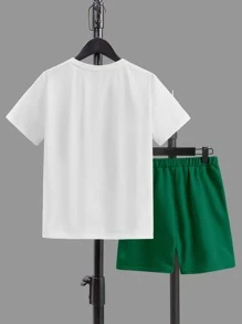 SHEIN Leap Crew Cậu bé Tween In Gấu Áo thun & quần đùi - màu xanh lá - Xem 2