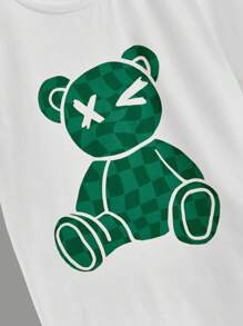 SHEIN Leap Crew Cậu bé Tween In Gấu Áo thun & quần đùi - màu xanh lá - Xem 4