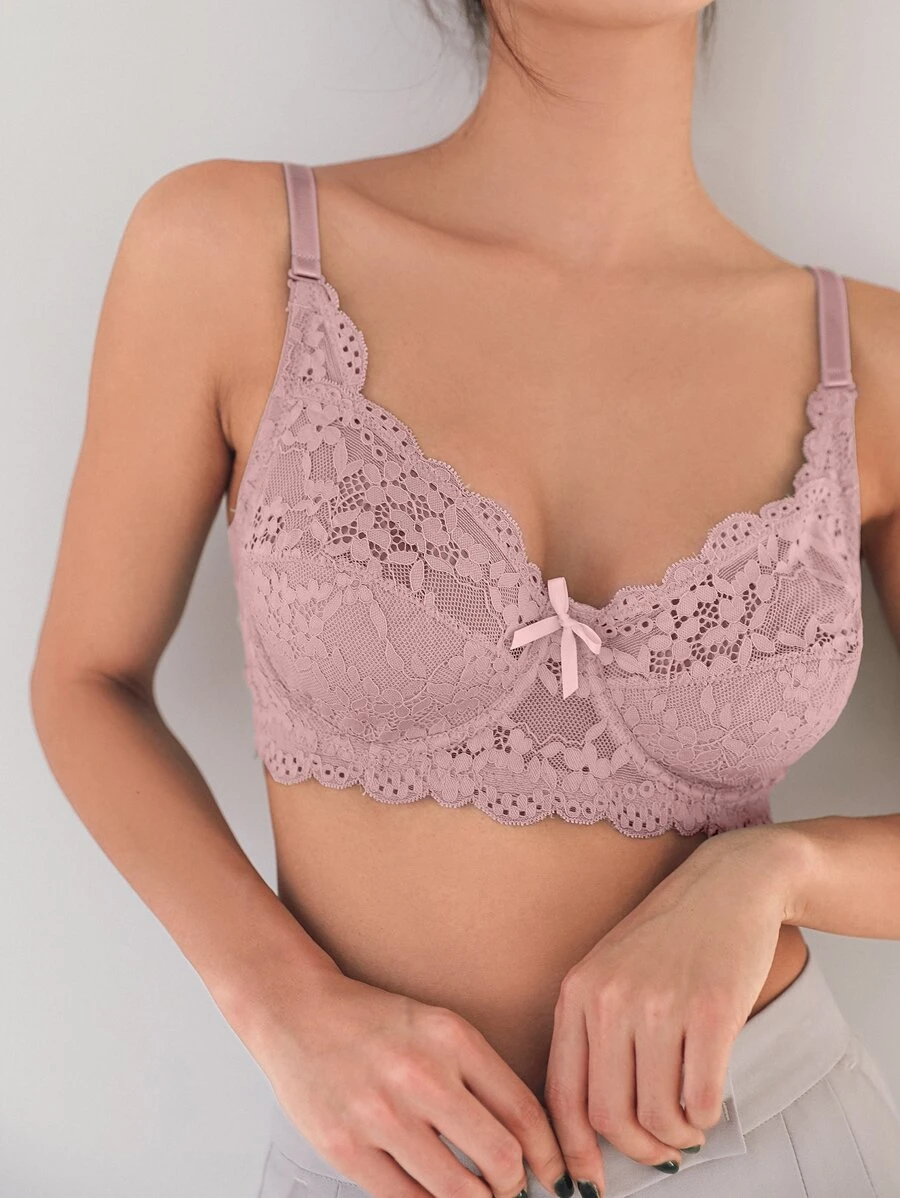 DAZY Floral Lace Underwire Bra - Dusty Pink - View 1