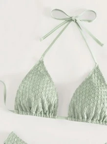 SHEIN Swim Solid Halter Triangle Bikini Set - Mint Green - View 3