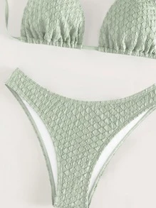 SHEIN Swim Solid Halter Triangle Bikini Set - Mint Green - View 5