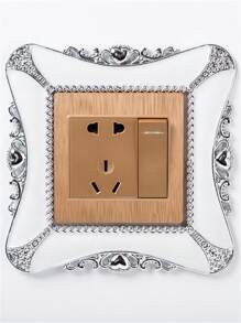 1 ABS Công Tắc Ổ Cắm Dán Tường Phong Cách Châu Âu Trái Tim Thiết Kế Công Tắc Miếng Dán Kính Cường Lực Cho Gia Đình - trắng - Xem 1