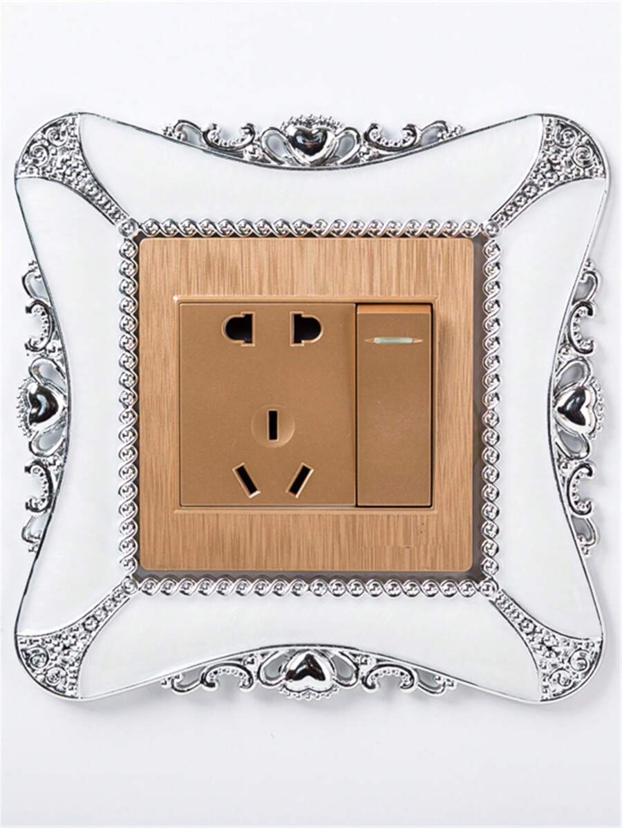 1 ABS Công Tắc Ổ Cắm Dán Tường Phong Cách Châu Âu Trái Tim Thiết Kế Công Tắc Miếng Dán Kính Cường Lực Cho Gia Đình - trắng - Xem 1