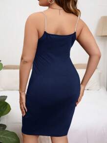 SHEIN Privé Plus Twist Front Split Hem Cami Bodycon Dress - Navy Blue - View 2