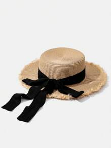 SHEIN VCAY Bow Decor Straw Hat Boho,School