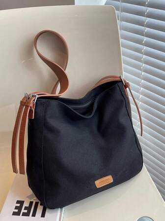 Letter Patch Decor Shoulder Bag