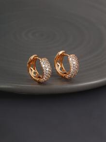 方晶鋯石裝飾圓耳環 - 白色 - 查看 2