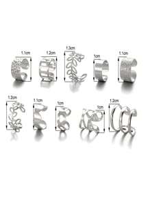 1 Set Leaf & Heart Asymmetrical Pattern Ear Cuff Earrings, Soft Cartilage Clip-On Earrings, Gift For Women - Silver - View 3