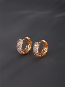 方晶鋯石裝飾圓耳環 - 白色 - 查看 4