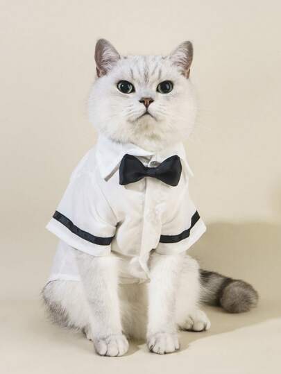 2pcs/set Bow Decor Pet Shirt For Dog And Cat For Summer