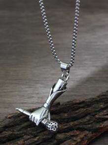 男士麥克風吊墜項鍊 - 復古銀色 - 查看 3