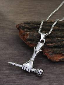 男士麥克風吊墜項鍊 - 復古銀色 - 查看 5