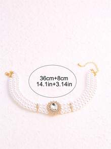 1 chiếc vòng cổ quyến rũ đính đá & ngọc trai giả trang trí vòng cổ cho phụ nữ để trang trí hàng ngày - Vàng - Xem 3