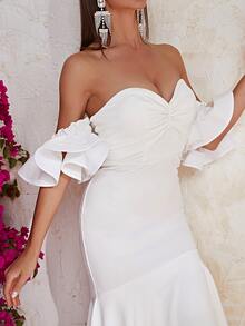 YISIKADO Đầm Cao thấp phân lớp Dây kéo màu trơn Thanh lịch - trắng - Xem 4