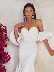 YISIKADO Đầm Cao thấp phân lớp Dây kéo màu trơn Thanh lịch - trắng - Xem 5