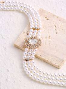 1 chiếc vòng cổ quyến rũ đính đá & ngọc trai giả trang trí vòng cổ cho phụ nữ để trang trí hàng ngày - Vàng - Xem 4