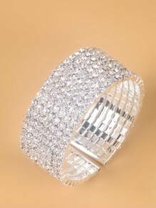 1入時尚誇張鑽石手鐲(女款)，豪華開口手環，適用於派對和婚禮 - 銀色 - 查看 11