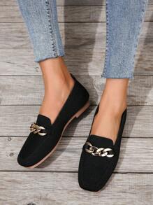 黑色鏈條設計大尺碼時尚,多功能且舒適的平底鞋