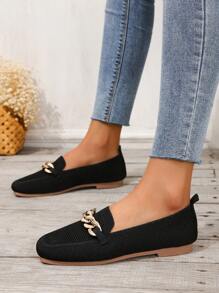 黑色鏈條設計大尺碼時尚,多功能且舒適的平底鞋