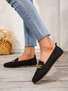 黑色鏈條設計大尺碼時尚,多功能且舒適的平底鞋