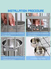 1pc Stainless Steel Hanging Pet Bowl For Dog And Cat For Food Feeding - Silver - View 4