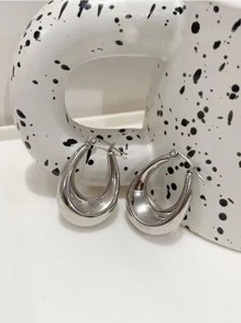 1對時尚極簡圓耳環適合女士日常裝飾 - 銀色 - 查看 3