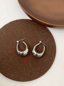 1對時尚極簡圓耳環適合女士日常裝飾 - 銀色 - 查看 4