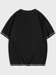 ROMWE MEN Các bạn Áo thun Bông Lá thư & In Đầu lâu Khâu trên cùng - màu đen - Xem 2