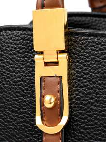 Medium Square Bag Litchi Embossed Metal Decor Elegant For Teen Girls Women College Students,Rookies & White-collar Workers Perfect for Office,Work ,Business,Commute Best Work Bag for Women - Black - View 4