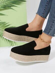 女士極簡編織厚底度假戶外仿麂皮厚底鞋