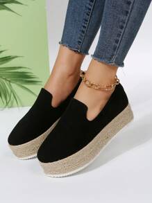 女士極簡編織厚底度假戶外仿麂皮厚底鞋