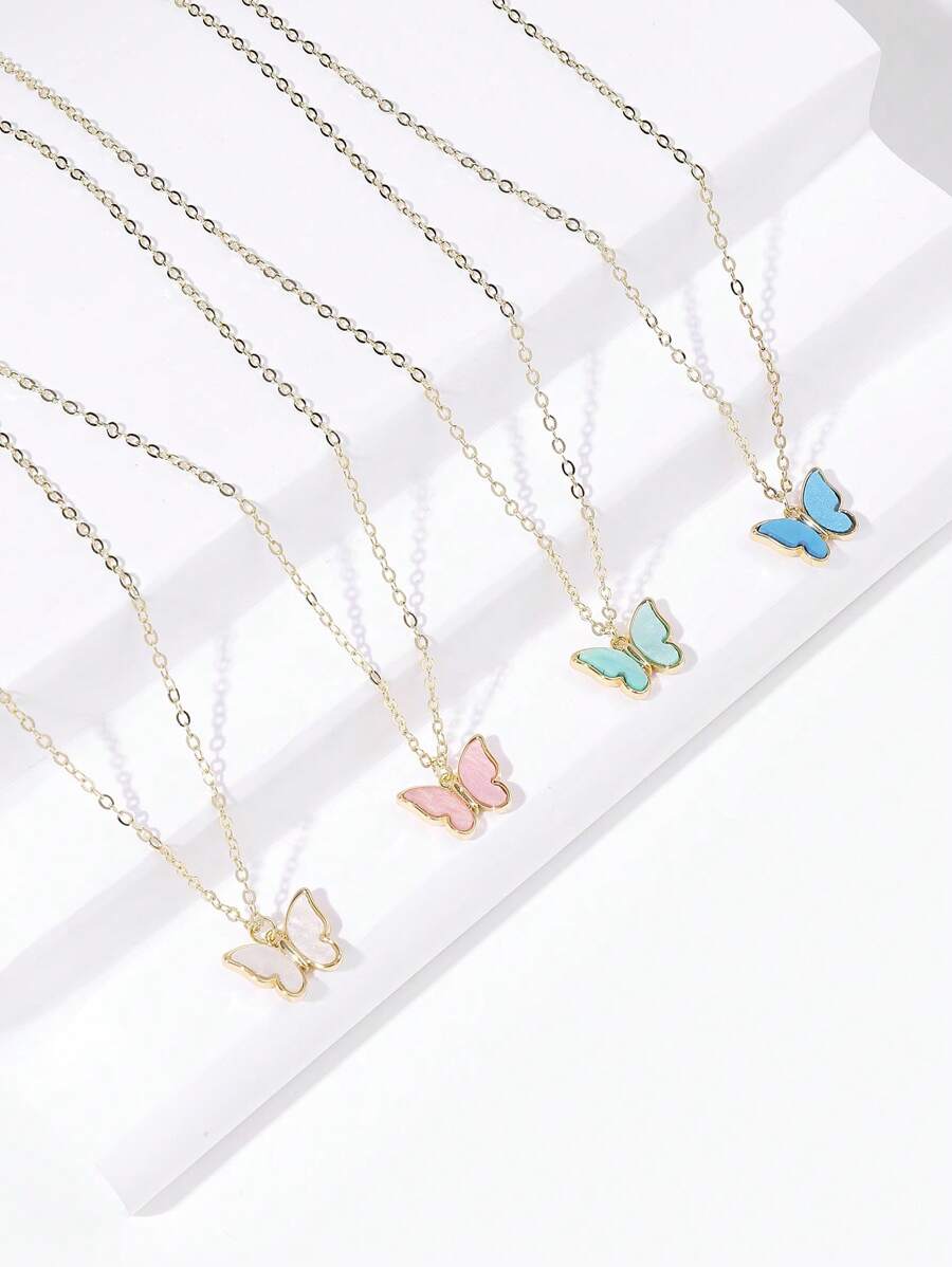 4pcs Butterfly Charm Necklace