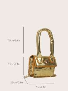 Chicas Bolsa cuadrada PU con cadena imán mini - Dorado - Ver 2