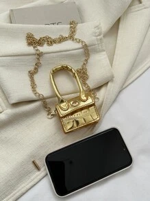 Chicas Bolsa cuadrada PU con cadena imán mini - Dorado - Ver 3