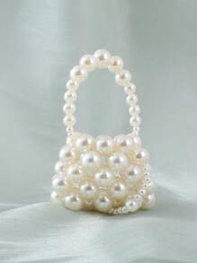 Túi Satchel mini cho bé gái có tay cầm trên cùng bằng ngọc trai giả - Màu be - Xem 1