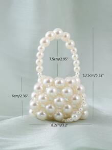 Túi Satchel mini cho bé gái có tay cầm trên cùng bằng ngọc trai giả - Màu be - Xem 5