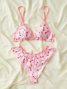 SHEIN Set de lencería con estampado de dibujos animados - Rosa Pálido - Ver 3