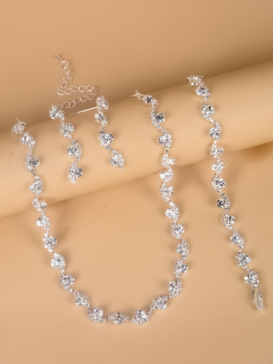 4入組水鑽裝飾首飾套裝 - 銀色 - 查看 1