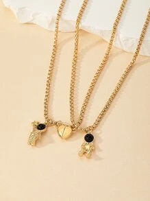 水鑽裝飾幾何吊墜項鍊 - 金黃色 - 查看 3