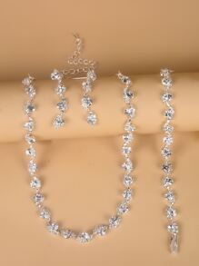 4入組水鑽裝飾首飾套裝 - 銀色 - 查看 4