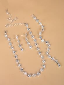 4入組水鑽裝飾首飾套裝 - 銀色 - 查看 6