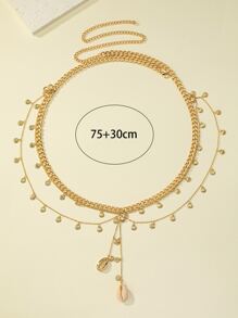 1pc Fashionable & Elegant Women's Metal Shell Multi-Layer Waist Chain, Suitable For Vacation - Yellow Gold - View 4